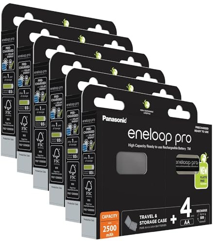Eneloop Pro Lot de 6 x 4 Piles Rechargeables AA 2500mAh + boîte de Rangement