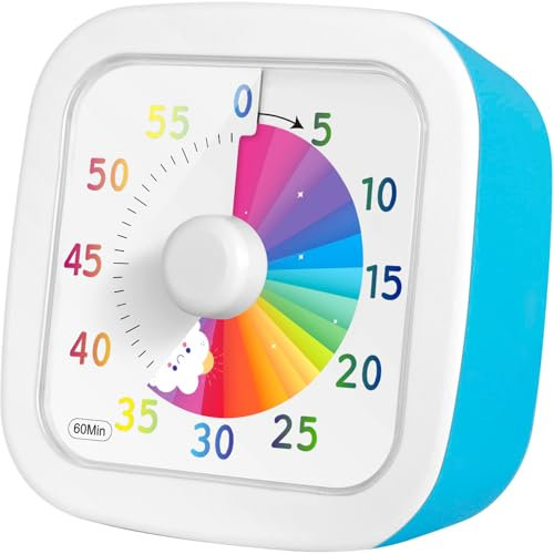 NLMWTI Temporizador Visual, Temporizador Cocina de 60 Minutos, Gestión del Tiempo Infantil del Cronómetro, Operación Silenciosa, Patrón Arcoíris del Cronómetro