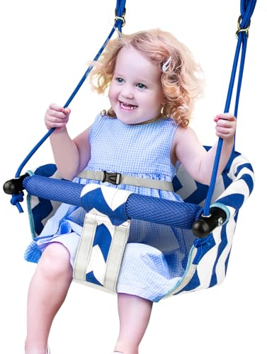 Toddler Swing – Comfy Baby Swing Outdoor Indoor, Kids Swing Seat for Backyard, Safety Harness, Secure, Safe Quick Click Locking System, Blister-Free Rope, Easy Installation Indoor Baby Swing(Blue)