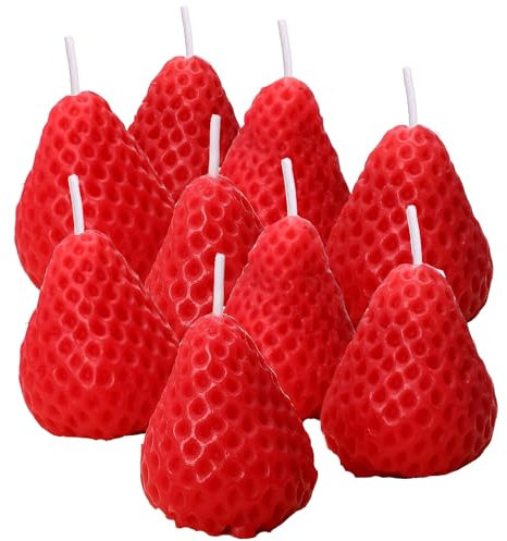 Erdbeerkerzen 9 Stück Geschenkbox, Parfürmiert & Handgemacht, Kerzen für Dekoration, Romantische Duftkerze, Kerzen Advent und Weihnachten, Silvester, Valentinstag, Geschenkkerze (Rot, 9 Kerzen)