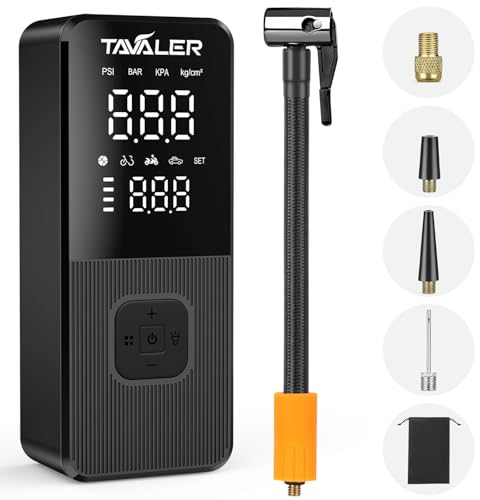 Tavaler Elektrische Luftpumpe Fahrrad, 150PSI Tragbarer Luftpumpe Fahrrad/Auto, 4000 mAh Wiederaufladbarer Akku Fahrradpumpe Elektrisch, Kompressor für Fahrräder Motorräder und Auto (Q9)