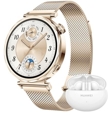HUAWEI WATCH GT 5 41mm Smartwatch, Sharp-Edged Design, All-new Running and Cycling Sports, Health Tracking, up to 7 Days Battery Life, Compatible with iOS and Android+FreeBuds 5i, Gold