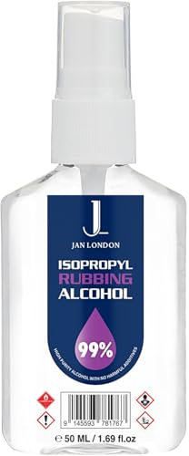 JAN LONDON Isopropyl Rubbing Alcohol, IPA 99.9% High Purity – Multipurpose Disinfectant & Cleaner for Surfaces, Electronics, First-Aid, and More – Fast Evaporating, Residue-Free, 50ml Spray