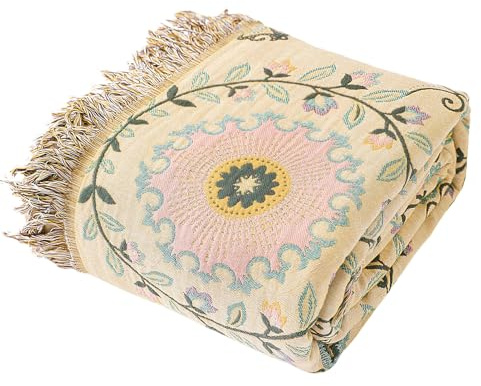 Snylcce Doppelseitige große böhmische Decke - 100% Bio-Baumwolle, handgewebte Bett- und Sofadecke, kuscheliger Boho-Akzent für 2-3-sitzige Sofas und Sessel - 200x230cm, lebhaftes Marigold-Grün