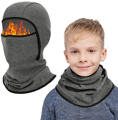AYPOW Cagoule d'hiver Thermique pour Enfants 6-14 Ans, Multifonction Coupe-Vent Masque de Ski Bonnet de Cyclisme avec Cache-Cou, Casquette Chapeau pour Garçons et Filles Sports d'hiver en Plein Air