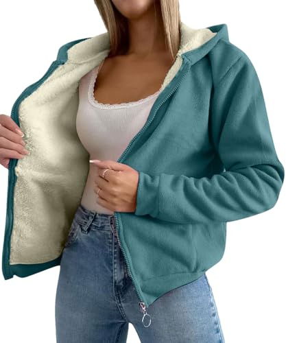 amropi Mujer Chaqueta Felpa con Capucha Sudadera Invierno Cálido Abrigo Forro Polar Casual Hoodies Azul Oscuro,S