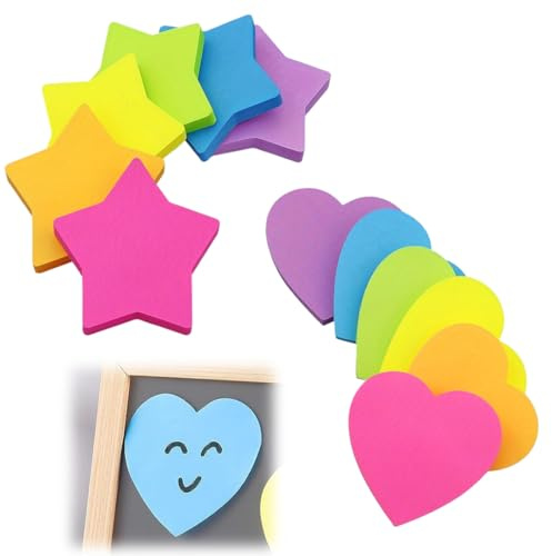 Farbige Haftnotizen, 6 Blöcke Herzform, Süße Haftnotizen, 6 Blöcke Farbig Pentagramm Notizblöck Super Sticky Notes, Haftnotizen lustig, Sticky Notes pastell, Notizzettel Klebend zum Markieren