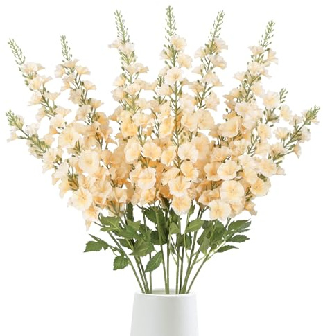 ICBOX 6PCS Morning Glory Artificial Flowers 38.2'' Champagne Flowers Faux Gladiolus Stems Long Flowers for Tall Vase Home Wedding Party Decor(Champagne)