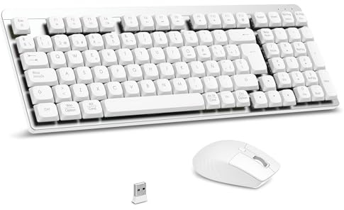 LeadsaiL Teclado Mecánico de Perfil Bajo, FA98 Pack Teclado y Ratón Inalámbrico con Switch Rojo, 2.4GHz Conexión, Linear Teclas QWERTY Español Keyboard con Teclado numérico para Windows, Mac-Plata