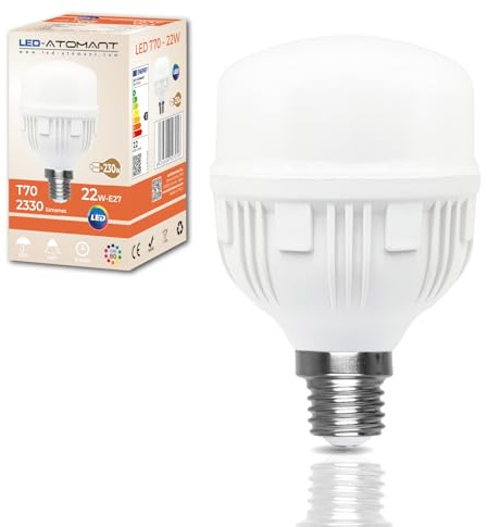 LED ATOMANT Bombilla LED E27 T70 22W, Color Blanco Frio (6500K), 2330 Lumenes, Equivalente a 230W tradicional