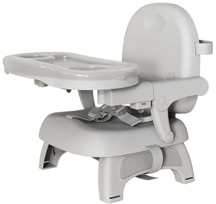 Baby Booster Seat Dining Chair Portable High Chair with Removable Tray Folding Baby Seat Feeding Chair for Indoor Outdoor Grey