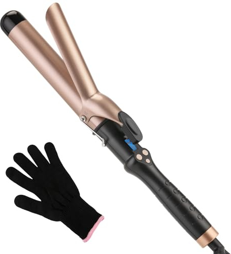 Curling Tongs 32mm for Medium and Long Hair Professional Tourmaline Ceramic Barrel Curler Iron with Clamp Dual Voltage Adjustable Temperature Long-Lasting Results Black