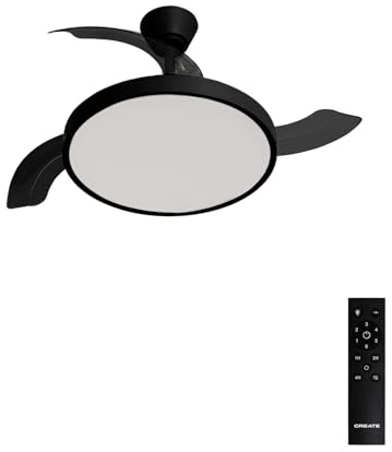 CREATE / WIND CLEAR STUDIO M/Deckenventilator mit Beleuchtung Schwarz mit Fernbedienung / 40W, Timer, Ø108 cm, einziehbare Flügel, 3 LED-Temperaturen, Sommer-Winterbetrieb
