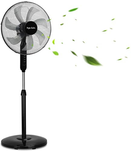 Taylor Swoden Ventilatore a Piantana Potente, Altezza Regolabile, Oscillante, 50W, 7 Pale, 3 Velocità Ventilatore Silenzioso, Griglia, Base Rotonda Stabile, Nero, 43x40x120cm