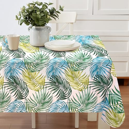 Tropical Palm Paradise Vinyl Tablecloth – 60 x 84 Inch Rectangle Waterproof Table Cover with Flannel Backing, Wipeable Indoor/Outdoor Summer Floral Print for Picnics, BBQs, and Holiday Dining