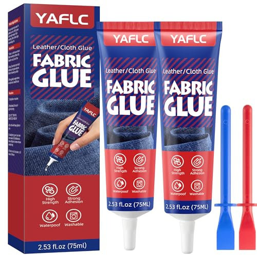 YAFLC Pegamento Textil 75mlx2, Extra Fuerte Pegamento para Tela Textil, Adhesiva para Tela, Cuero, Lona, Tejido de Nailon, Prendas de Vestir