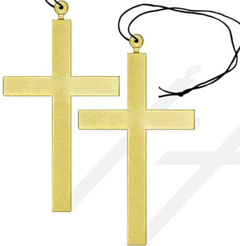 waziwe 24cm Goldenes Kreuz Kette, Kostüm Accessoire kreuzkette Halskette | Goldenes Kreuz Kette für Halloween , Fasching, Karneval, Mottopartys, Pfarrer kostüm