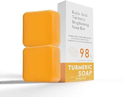 2 Stück Turmeric Soap, 2×80g Kojisäure-Seife, Kurkuma Seifenstück, Vitamin C Seifenstück für Gesicht und Körper, Entfernen Dunkler Flecken, Tiefenreinigung, Feuchtigkeitsspendend (1)