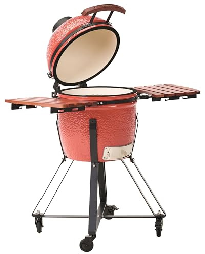 Mini barbecue da esterno in ceramica a carbone con coperchio rosso