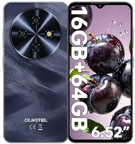 OUKITEL C5 Smartphone Ohne Vertrag - 16GB(4+12)+64GB/1TB Handy Ohne Vertrag, 6,52 Zoll Handy Günstig, 5000mAh Akku, 13MP+5MP Kamera, 4G Dual SIM Simlockfreie Handys, Face ID/GPS/3.5mm Jack, Schwarz