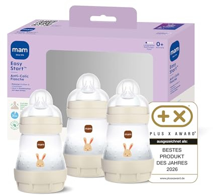 MAM Easy Start Anti-Colic Babyflasche 3x 160 ml, 0+ Monate, Gr. 1, Hase