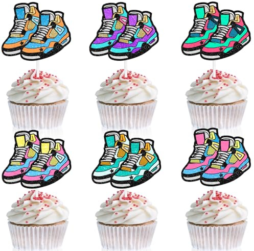 18 Pieces Skateboard Cupcake Topper Skateboard Park Theme Extreme Sports Athlete Happy Birthday Graffiti Decoration Set for Boy and Girl Birthday Party, Sports Party, Hip Hop Party Decoration Supplie