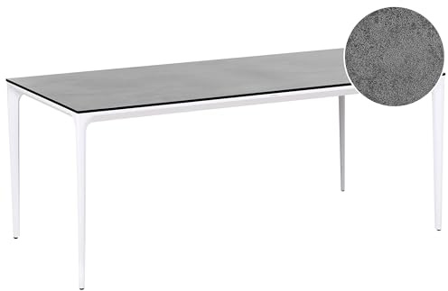 Beliani Tavolo da pranzo da giardino con piano in grigio scuro HPL e struttura in alluminio resistente ai raggi UV e alla ruggine Bianco con