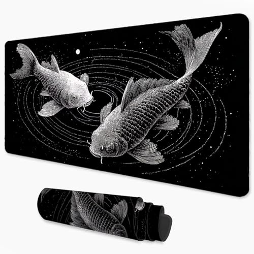 Alfombrilla Ratón Negro Mouse Pad 800x300 mm, Grande Alfombrilla Gaming carpa koi con Superficie Especial Que Mejora la Velocidad y la precisión, Mousepad Impermeable para Gamers, PC y Portátil 3Y-326
