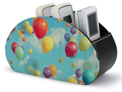 WAFICAC Portatelecomando con palloncini colorati blu, contenitore per telecomando con 5 scomparti, organizer da scrivania in pelle PU per ufficio e casa
