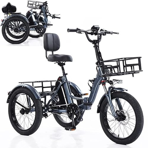 YhsPkAh Triciclo Eléctrico Plegable con Pedales, 5 Velocidades, Asiento Acolchado con Respaldo, Cesta De Almacenamiento Grande, Carga Máxima 150 Kg, para Personas Mayores Blue