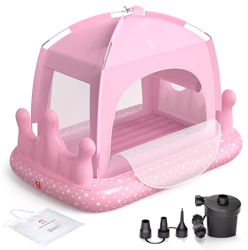 QPAU Prinzessinnen-Luftbett für Kleinkinder mit Zelt, aufblasbares Reisebett für Kleinkinder mit Seitenwänden, tragbare Luftmatratze für Mädchen, ideal für Zuhause, Oma, Camping und Übernachtungen