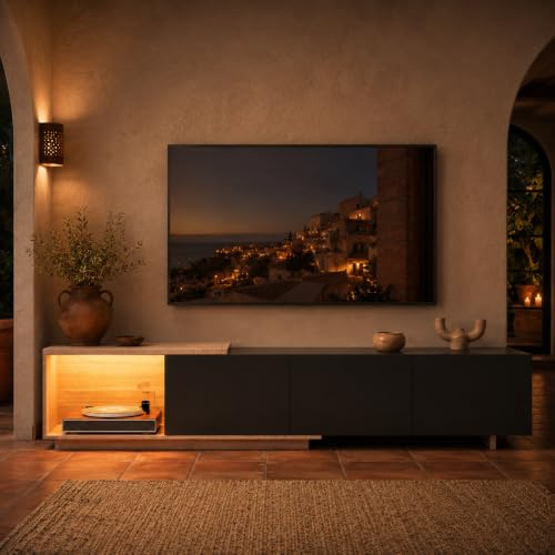 MGMYM TV-Schrank Lowboard 163cm-240 cm mit Beleuchtung, Fernsehtisch, Fernsehschrank mit 3 Schublade, Ausziehbarer TV-Ständer, Wohnzimmermöbel,Hochglanz Schwarz und Natur Holzmaserung,240x38x44cm