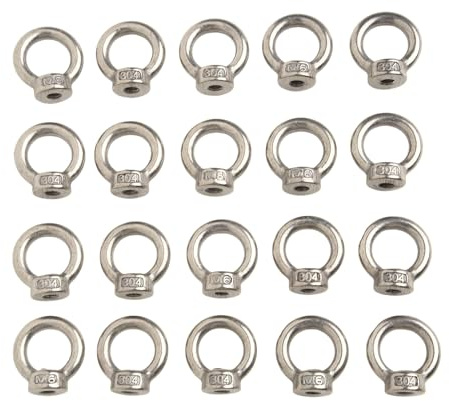 WIIYENA 20 tuercas de ojo de elevación M6, tuercas de anillo roscadas hembra de acero inoxidable 304 para colgar y levantar, carga máxima de 60 kg, color plateado