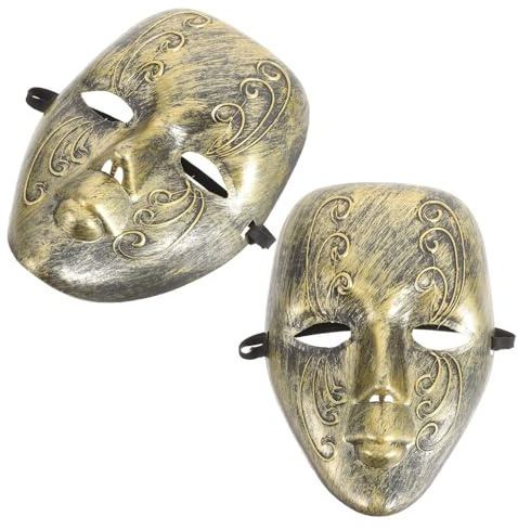 GLEAVI Vintage Full Face Masquerade Masks 2Pcs Set – Gold Embossed Venetian Style Costume Masks for Women, Wedding and Mardi Gras Party Accessories