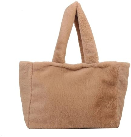 IRGVJIFR Fluffig väska kvinnor tygväska fluffiga handväskor stor kapacitet shopping axel lurvig kuvertväska plysch handväska söt vinter, Khaki, En storlek