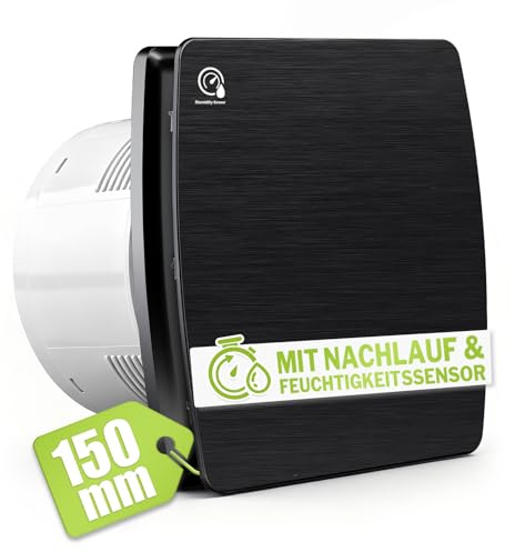 Ventilatore di scarico da 150 mm con sensore di umidità e ritorno, silenzioso, 240 m³/h [IPX4 – 18 W – 35 dB] Ventola da bagno con timer e valvola di ritorno, per bagno, cucina, WC, garage, soffitta