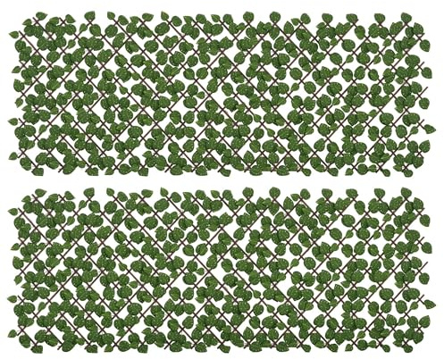 Outsunny Set of 2 Expandable Artificial Trellis Hedges – Realistic Leaf Privacy Screen for Indoor & Outdoor, 2 x 1 m
