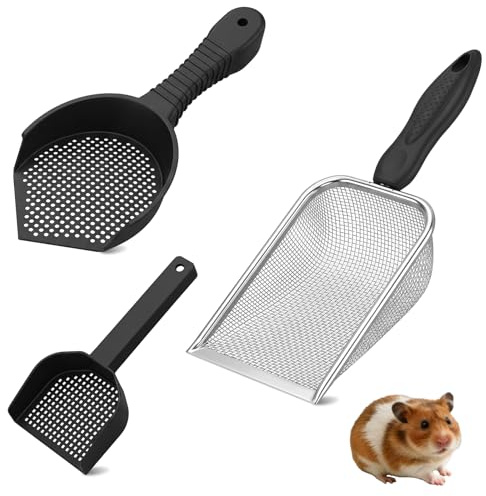 CZMTBO 3 Stück Siebschaufel, Hamster Zubehör Edelstahl Katzenklo Schaufel Katzenstreuschaufel Sandsieb Meerschweinchen Zubehoer Hamster Sandbad Siebschaufel Sand für Haustierreinigung