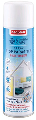BEAPHAR – DIMETHICARE – Spray Stop parasites pour l’Habitat – Contre puces, tiques et poux – sans Pesticide et Insecticide Chimique – Idéal pour Les paniers/niches/Tapis – Action immédiate – 400 ML