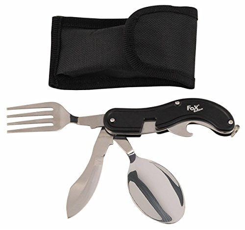 MFH 4 teiliges Taschenmesserbesteck Essbesteck Campingbesteck mit Nylonetui Messer Gabel Löffel Wikinger