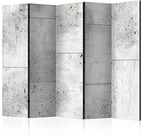 decomonkey Paravent Raumteiler Innen Beton, 225x172 cm, 5-teilig, Einseitig | Mauer, Wohnzimmer, Room Divider, Wall, Raumteiler Stehend, Trennwand, Sichtschutz, Spanische Wand, Sichtschutzwand, Holz