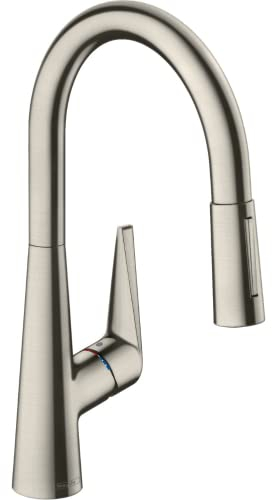 hansgrohe Talis S Einhebel-Küchenarmatur (Komfort-Höhe 200 mm, mit Ausziehbrause und Schlauchbox) Edelstahl Finish