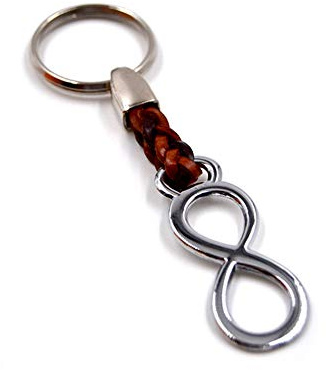 Porte-clés Anneau Porte-clés Infinity Infini Joliment travaillé au Bout d'une lanière de Cuir, 8 cm Plus Anneau 2,5cm
