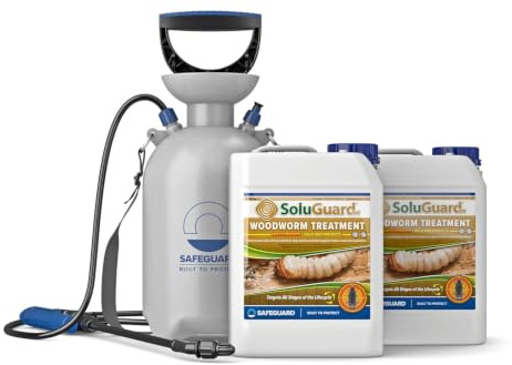 Soluguard Solución Anticarcoma y Pulverizador - 2 x 5L - Tratamiento Preventivo y Curativo contra la Termita, Carcoma, Escarabajos Perforadores y Otros Insectos Xilófagos