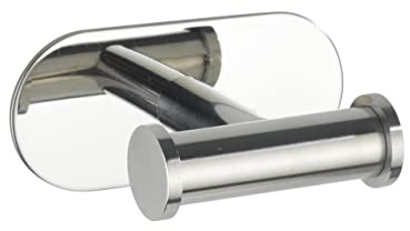 WENKO Turbo-Loc® Wandhaken Duo Orea Shine, Befestigen ohne Bohren, Doppelhaken für griffbereite Aufbewahrung von Handtüchern, aus hochwertigem rostfreiem Edelstahl glänzend, 10 x 4,5 x 6,5 cm
