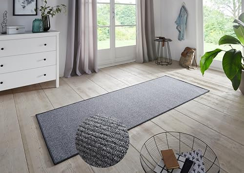 BT Carpet Bouclé Läufer – Küchenläufer rutschfest Teppichläufer Flachgewebe Kurzflor Teppich Küchenteppich für Flur, Küche, Wohnzimmer, Badezimmer, Bad – Grau, 80x300cm