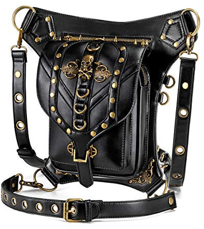 PeroFors Motorrad Steampunk Tasche Pu Leder Taille Rucksack Schulter Gothic Retro Viktorianischen Stil