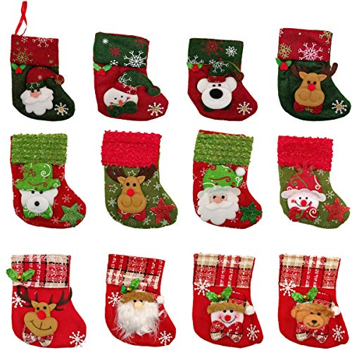 12 Stück Weihnachtsanhänger Weihnachtsstrumpf Nikolausstiefel zum Befüllen Weihnachtsdeko Bestecktasche Besteckhalter Weihnachtsbaumschmuck Hängende Strümpfe auf Kamin Schaufenster