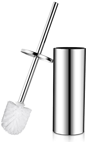 Hoomtaook Spazzola per Toilette con Supporto Spazzola per Toilette in Acciaio Inossidabile in Piedi con Una Testa di Ricambio Extra, Finitura Cromata