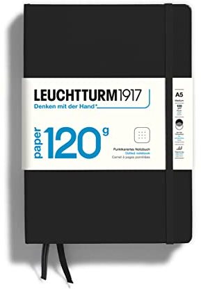 LEUCHTTURM1917 363533 Notizbuch 120g/m² Paper Edition, Hardcover, Medium (A5), Schwarz, dotted